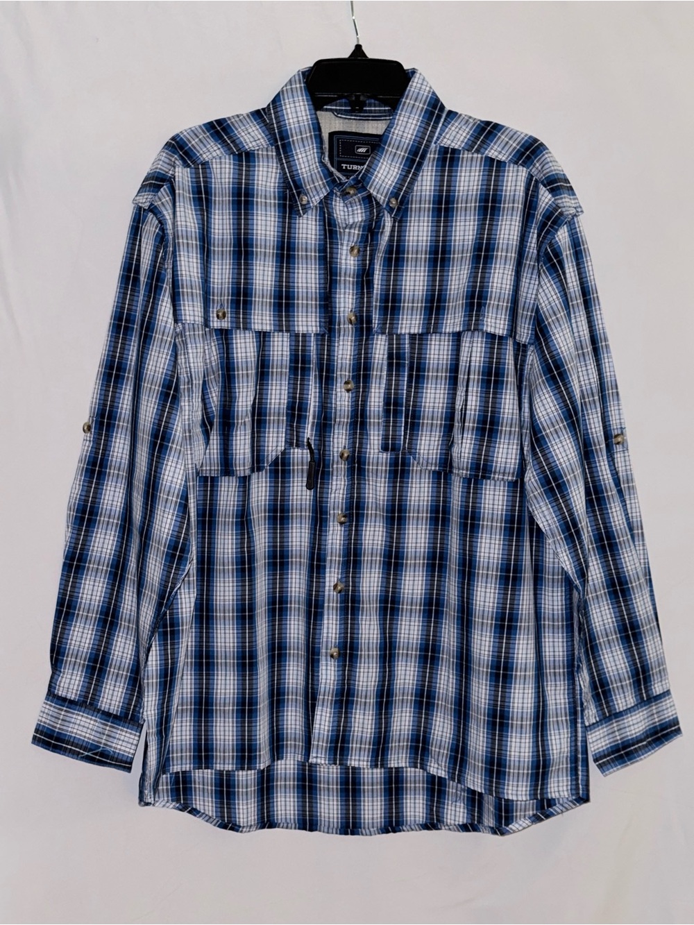 NWT TURNROWS Blue Plaid Ventilated Work Shirt Size M